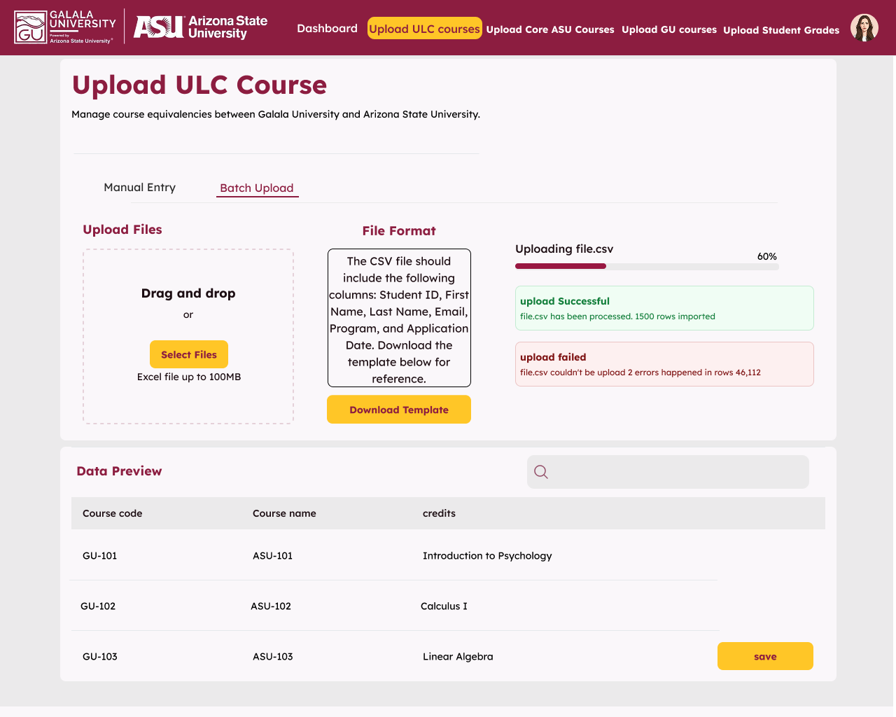 Galala ASU-GU Student Portal